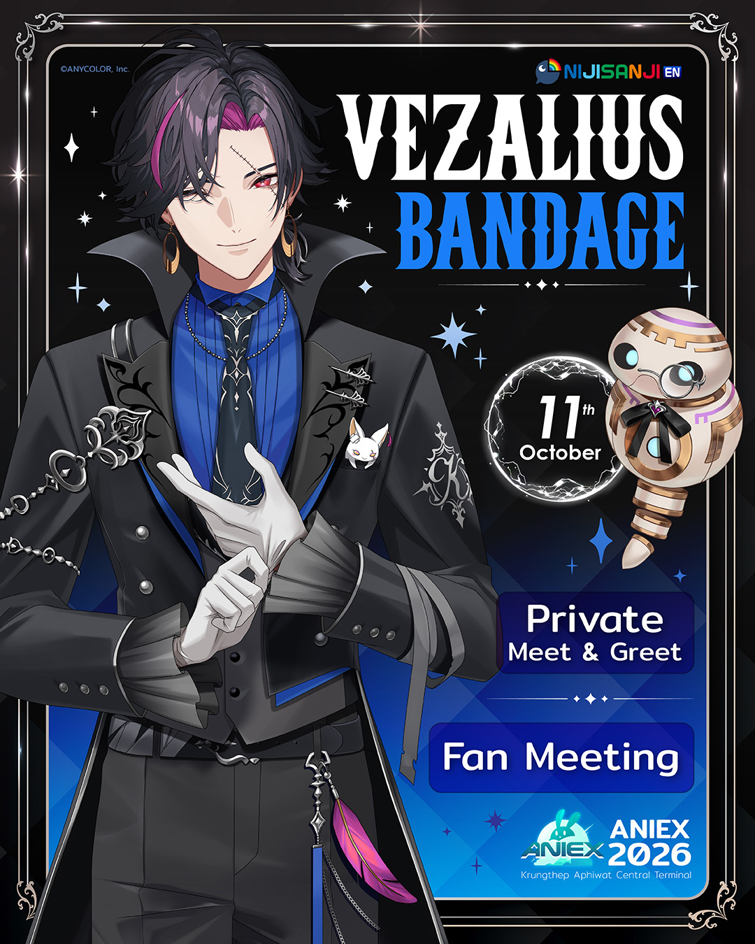 Vezalius Bandage from NIJISANJI EN, one of the members of XSOLEIL. Come meet him at AniEx 2026!